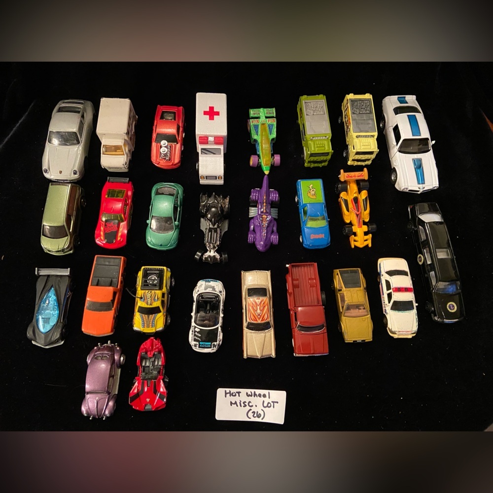 Lot 6 Misc- 26 HOT WHEELS die cast CARS Various ages USED Toy Box Condition READ